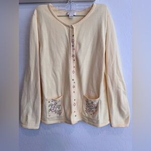 Christopher & Banks Light Yellow Cardigan with Embroidered Details